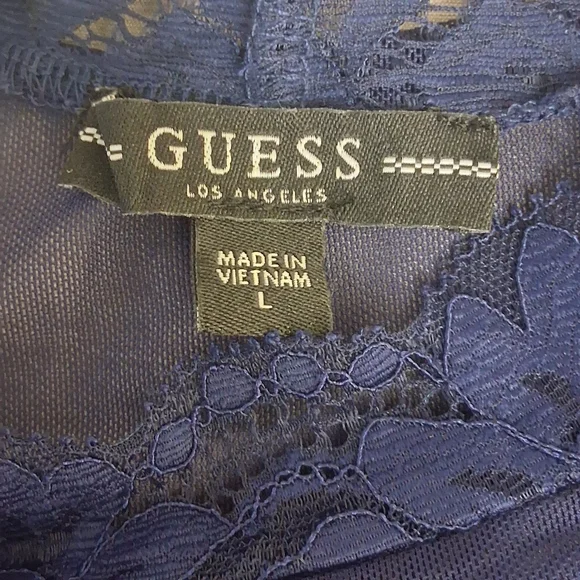 Guess Y2K Lace Sheer Top Blue Large Crop Fairy Feminine Delicate - Picture 10 of 11